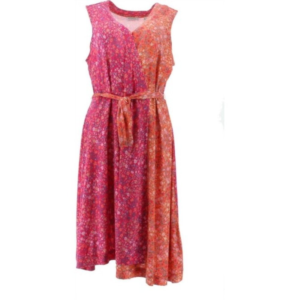 Isaac Mizrahi Ditsy Floral Contrast Knit Wrap Dress